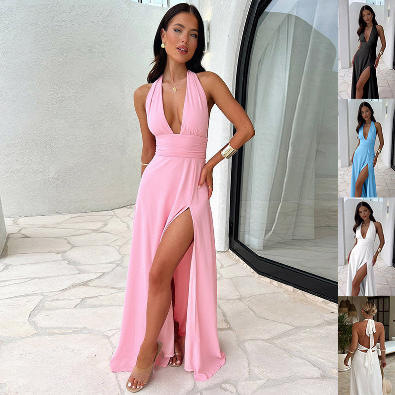 Halterneck slit dress